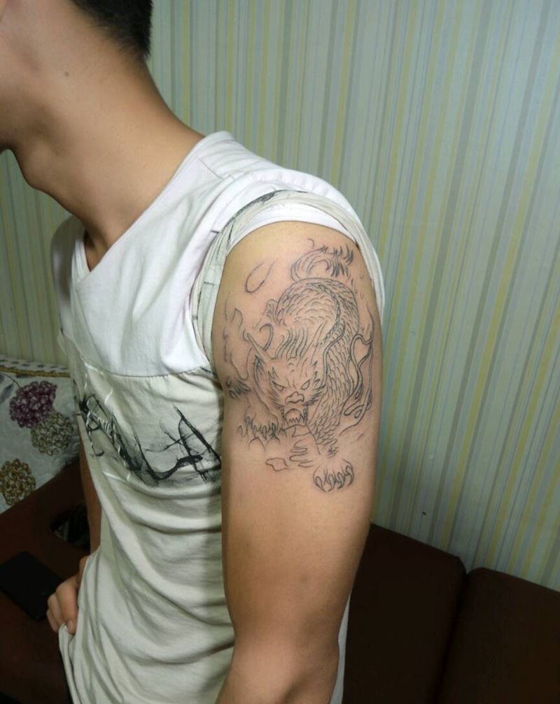 貔貅线条纹身图片