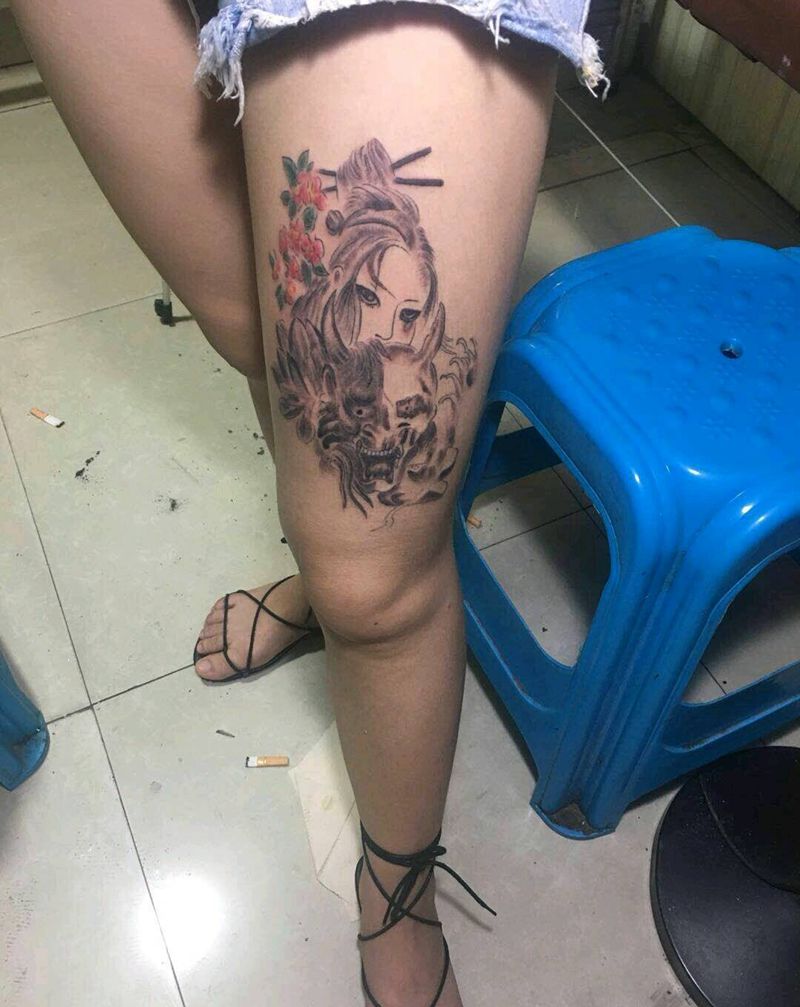 大腿纹身图片