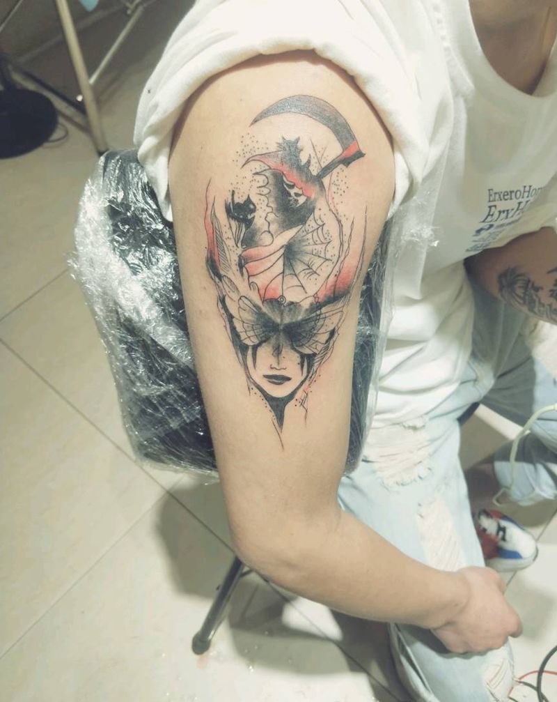 欧美风纹身图片_手臂点刺水墨纹身图案