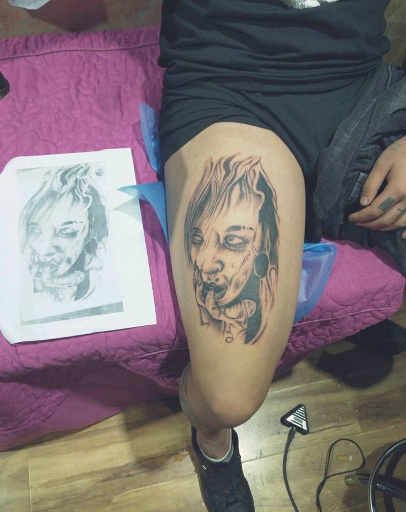 欧美写实纹身图片_腿部欧美写实纹身图案