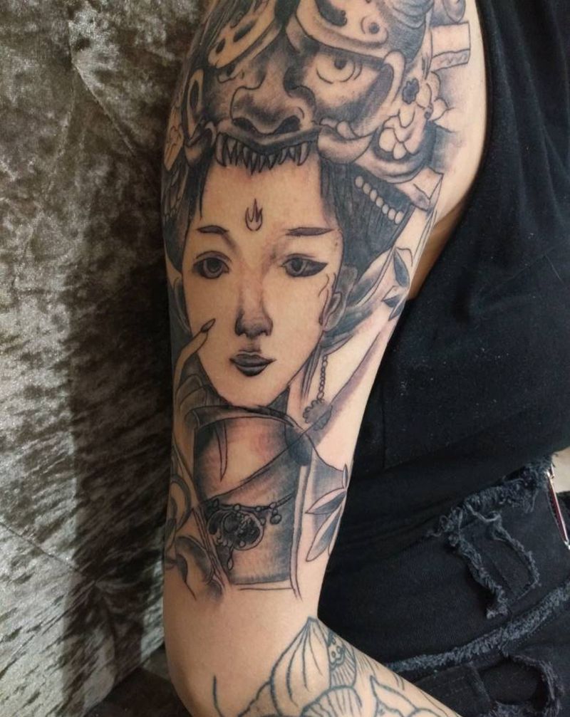 艺妓纹身图片_手臂新传统纹身图案