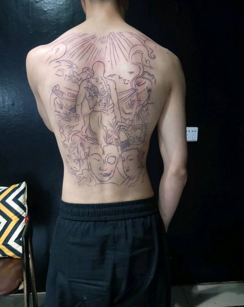 破九天纹身图片_背部纹身图案