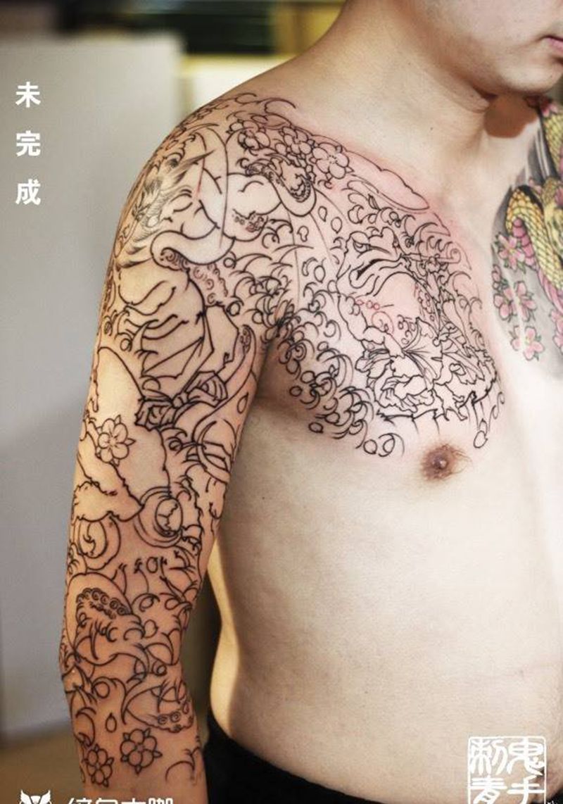 老传统半甲纹身图片