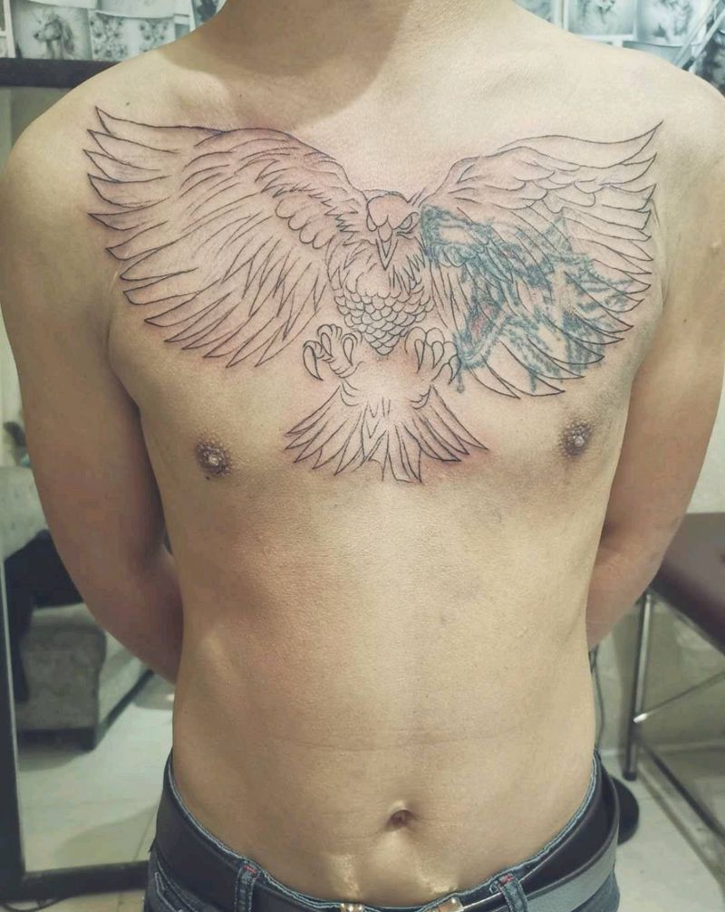 遮盖未完纹身图片_胸部纹身图案