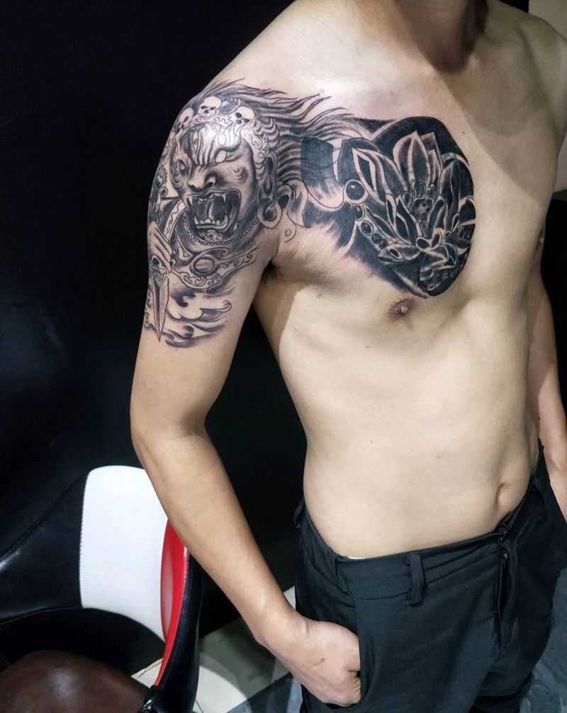 半甲纹身图片_手臂腿部老传统新传统纹身图案