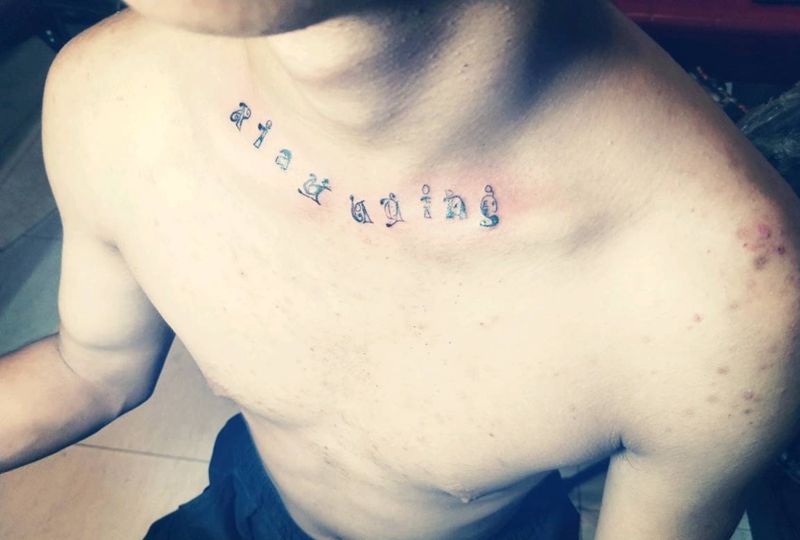 花体英文纹身图片_颈部花体字纹身图案