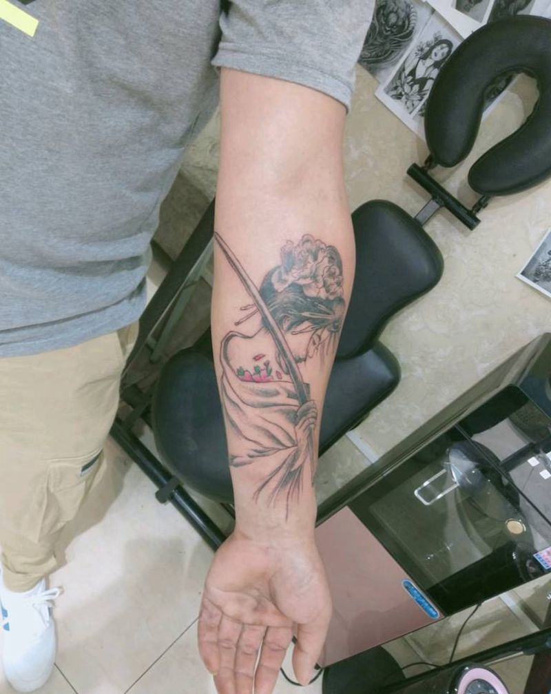 艺妓纹身图片_手臂新传统纹身图案