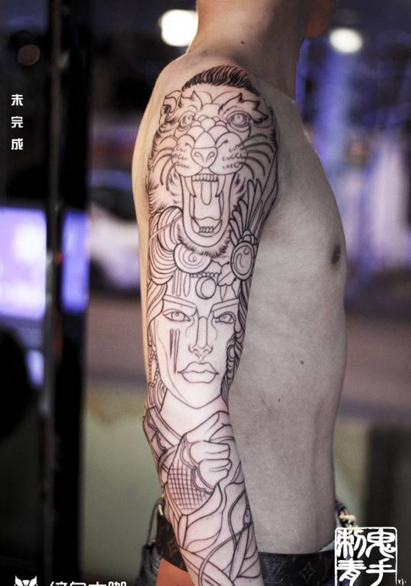 School花臂纹身图片_鬼手纹身图案