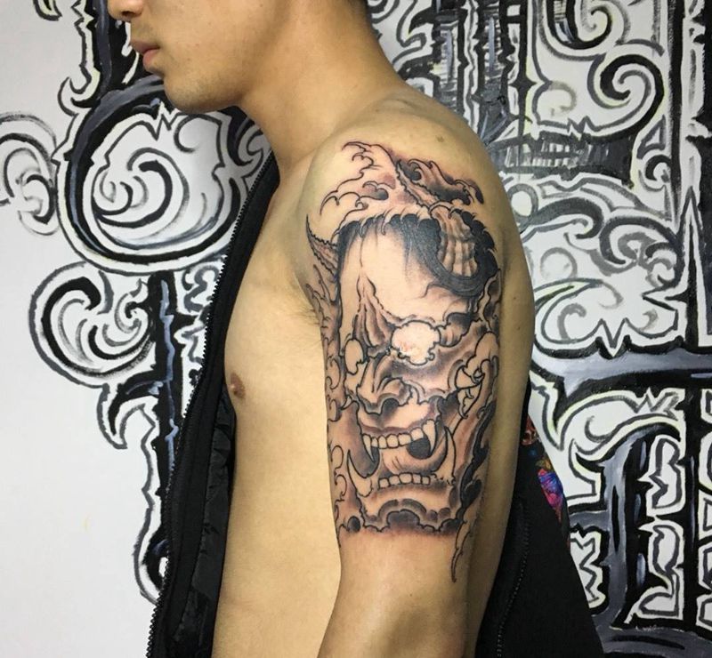 大臂般若纹身图片_手稿成品手臂传统般若纹身图案