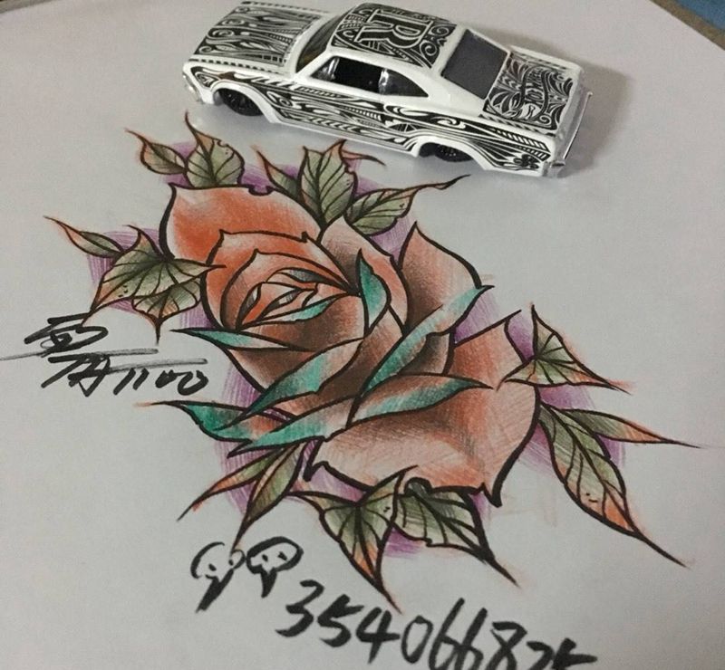 old school纹身图片_成品手稿插画欧美玫瑰纹身图案