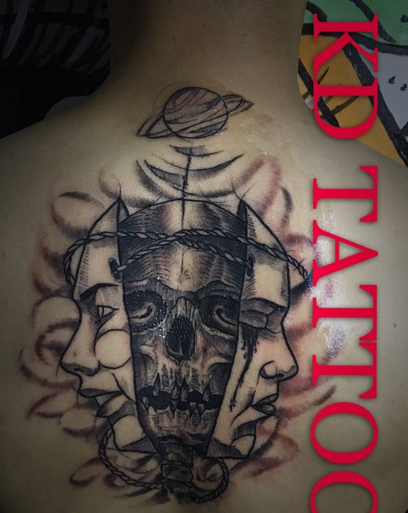 今天的图纹身图片_成品背部欧美字符骷髅新欧美纹身图案