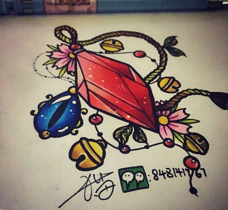 水晶纹身图片_手稿插画欧美清新水晶纹身图案