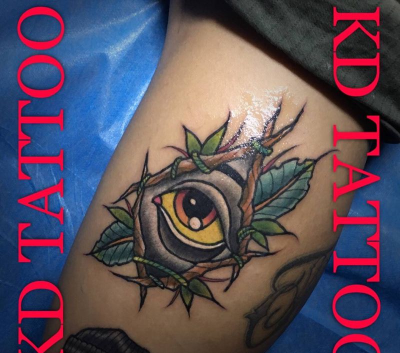 old school纹身图片_成品腿部欧美清新眼睛纹身图案