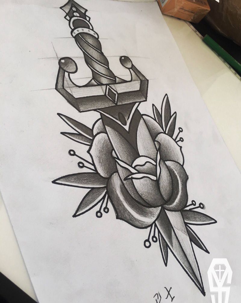 大宝剑纹身图片_Old School纹身图案