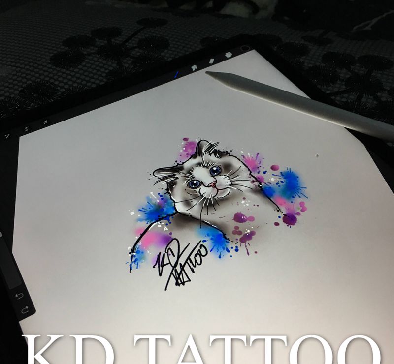 喵喵纹身图片_水彩纹身图案