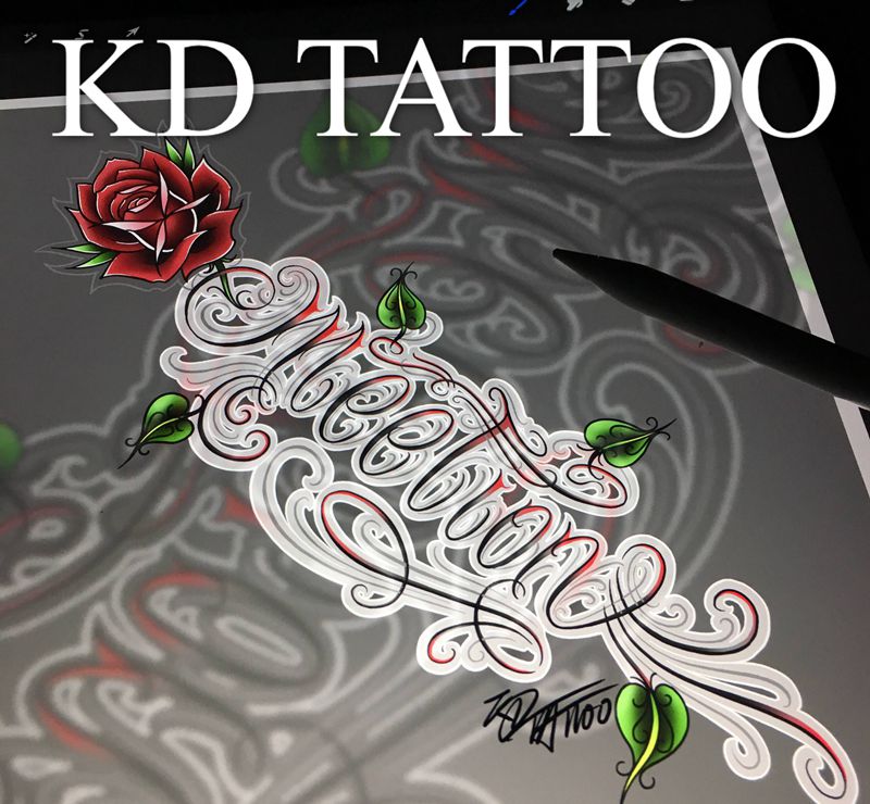 今天稿子纹身图片_Old School花体字纹身图案