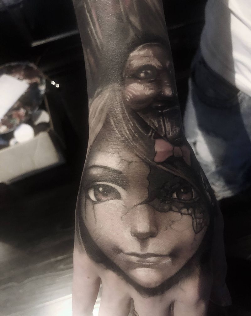 娃娃纹身图片_手部纹身图案