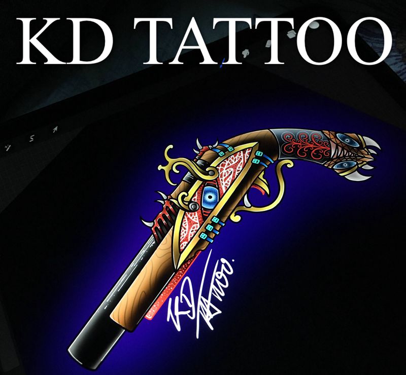 画好了纹身图片_Old School火枪纹身图案