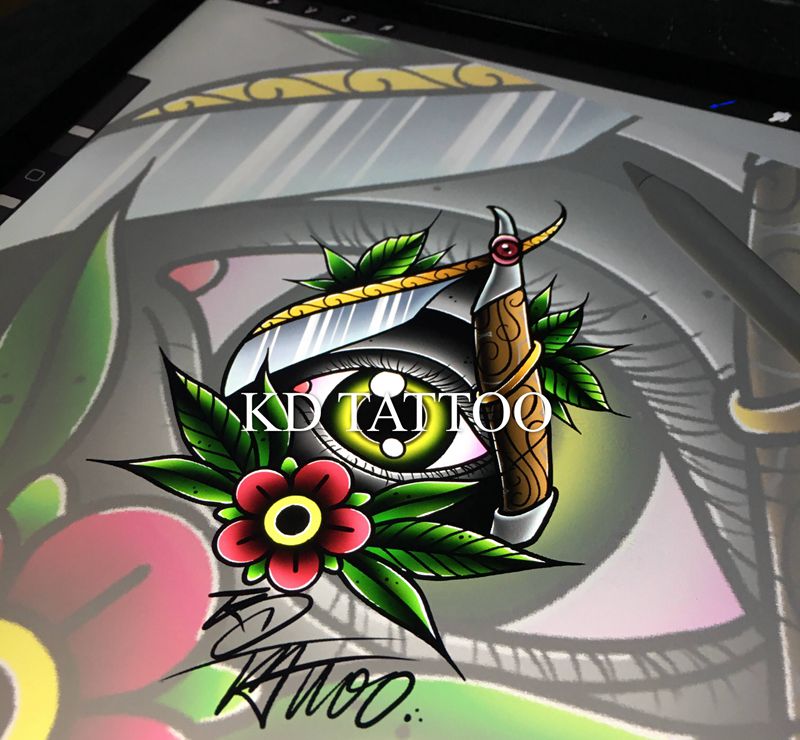 刮刀纹身图片_Old School刮刀美发师纹身图案