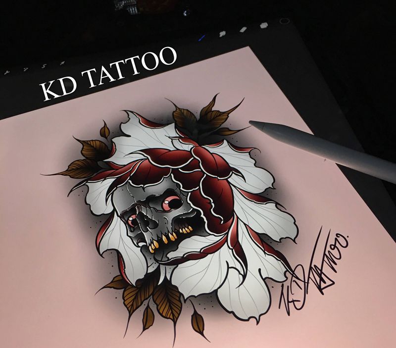 稿纹身图片_Old School骷髅纹身图案