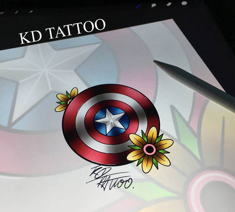 盾纹身图片_Old School队长纹身图案