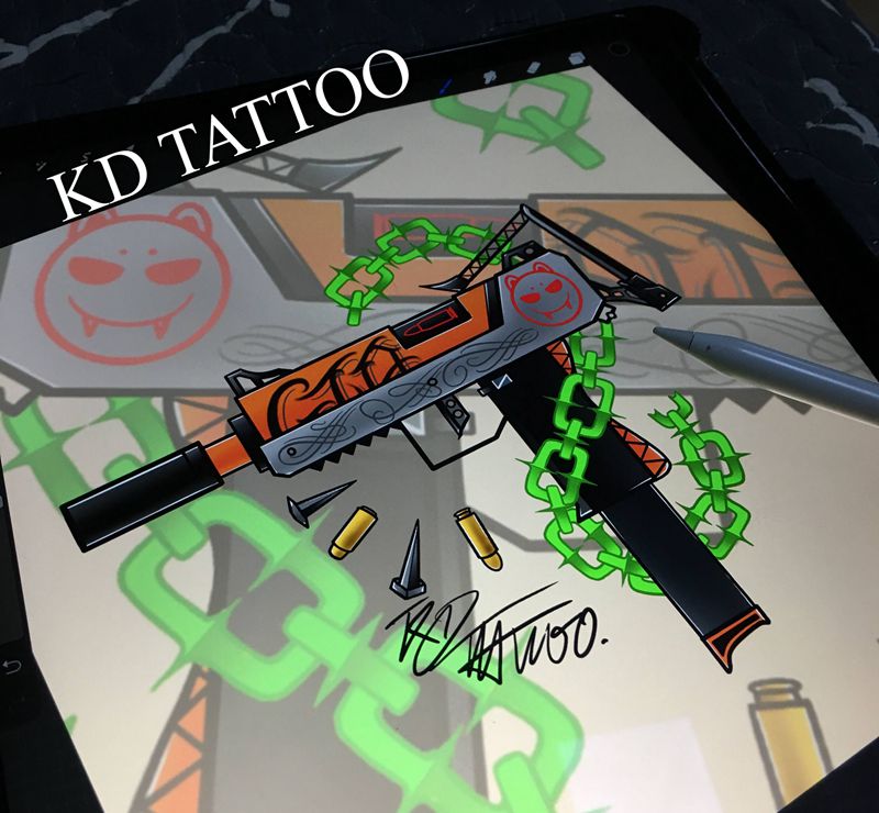 UZI纹身图片_Old SchoolUZIGTA5纹身图案