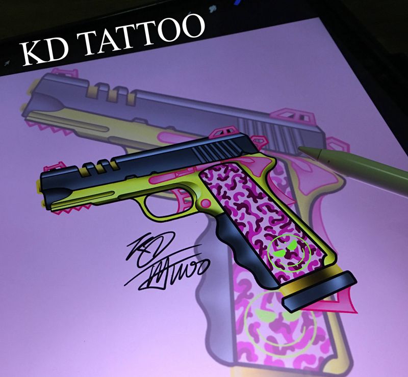 gun纹身图片_Old School1911SQB纹身图案