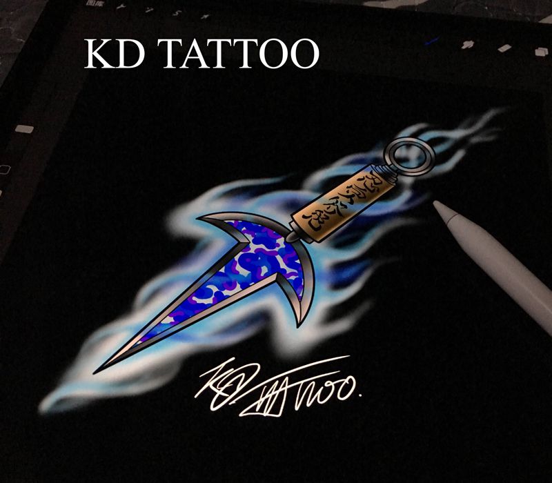 苦无纹身图片_Old School火影忍者四代目火影波风水门纹身图案