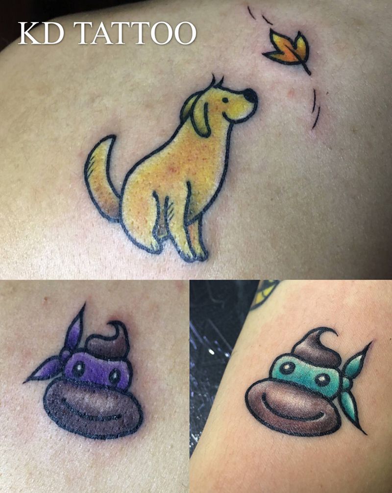 今天小可爱纹身图片_Old School可爱金毛屎纹身图案