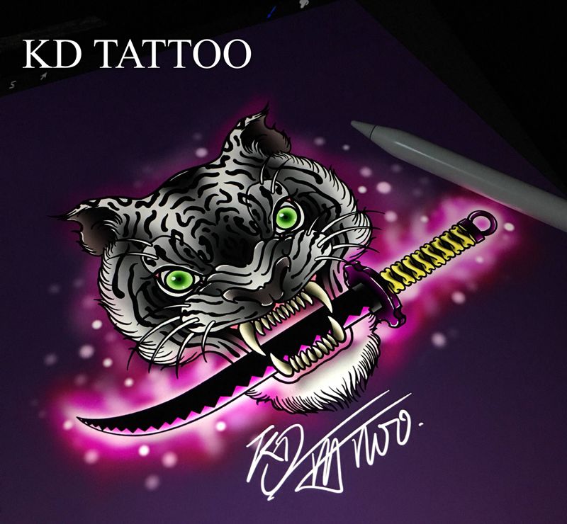 黑刀纹身图片_Old SchoolNew School老虎刀纹身图案