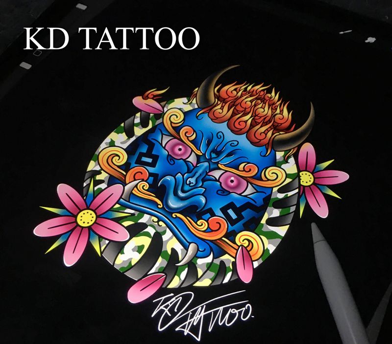 睡了画不动了纹身图片_Old School达摩蛋不动明王纹身图案