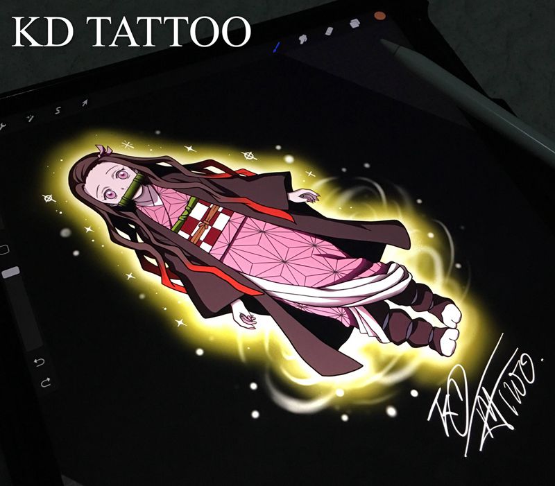 祢豆子纹身图片_Old SchoolNew School鬼灭之刃纹身图案