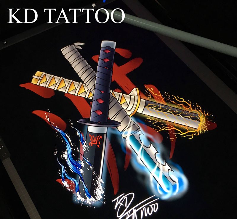 三兄弟纹身图片_Old SchoolNew School鬼灭之刃纹身图案