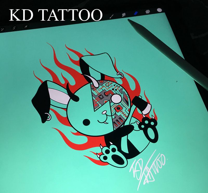 兔子纹身图片_Old School几何兔子纹身图案