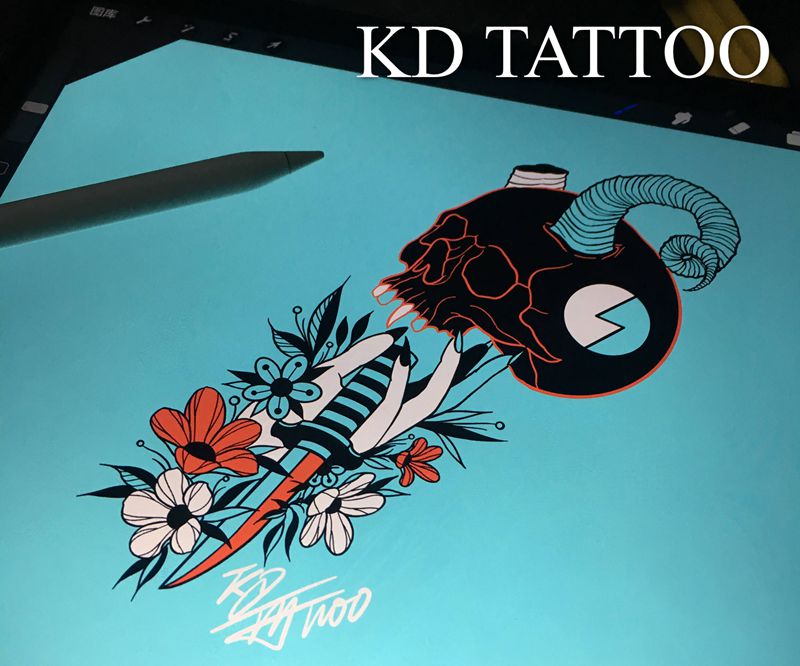 骷髅纹身图片_几何Old School纹身图案