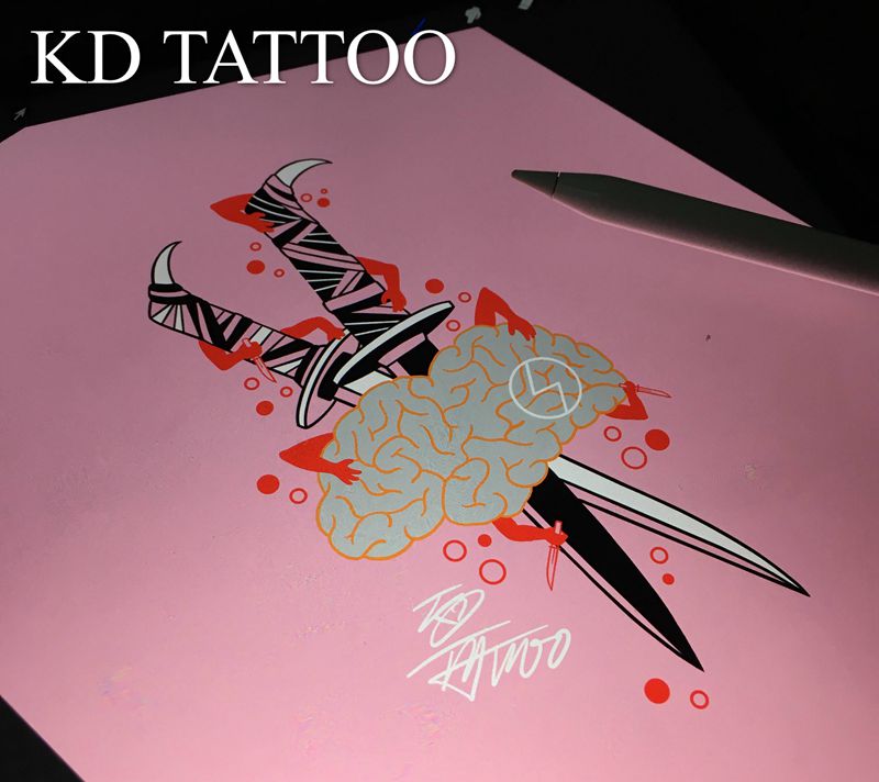 无脑纹身图片_Old School几何黑白纹身图案