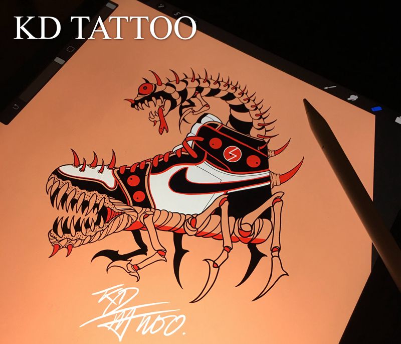 aj1纹身图片_New School几何黑白aj纹身图案