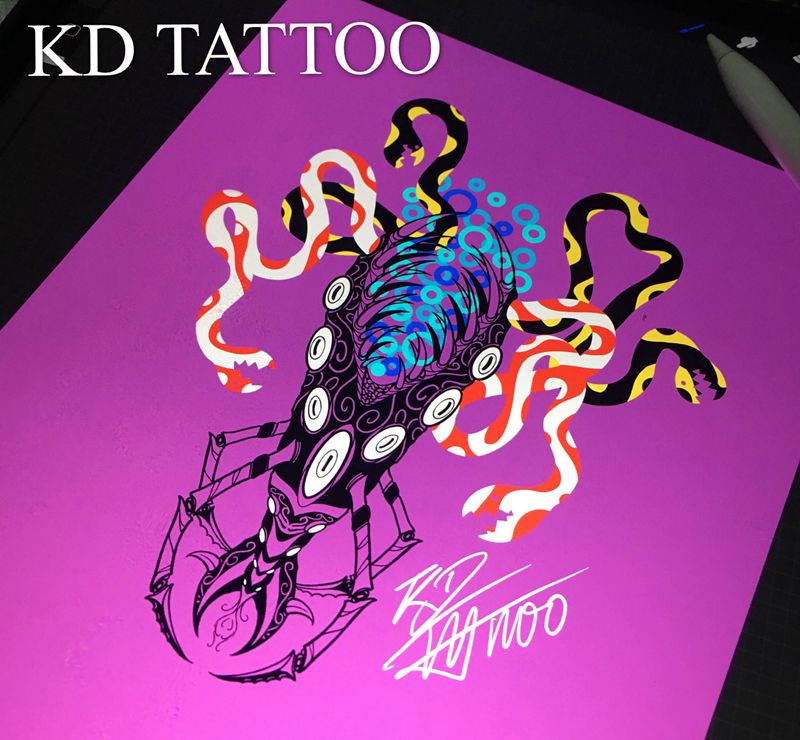 海王纹身图片_New School几何黑白纹身图案