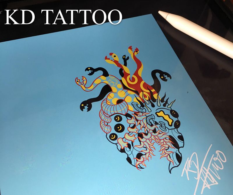 心脏纹身图片_New School几何纹身图案