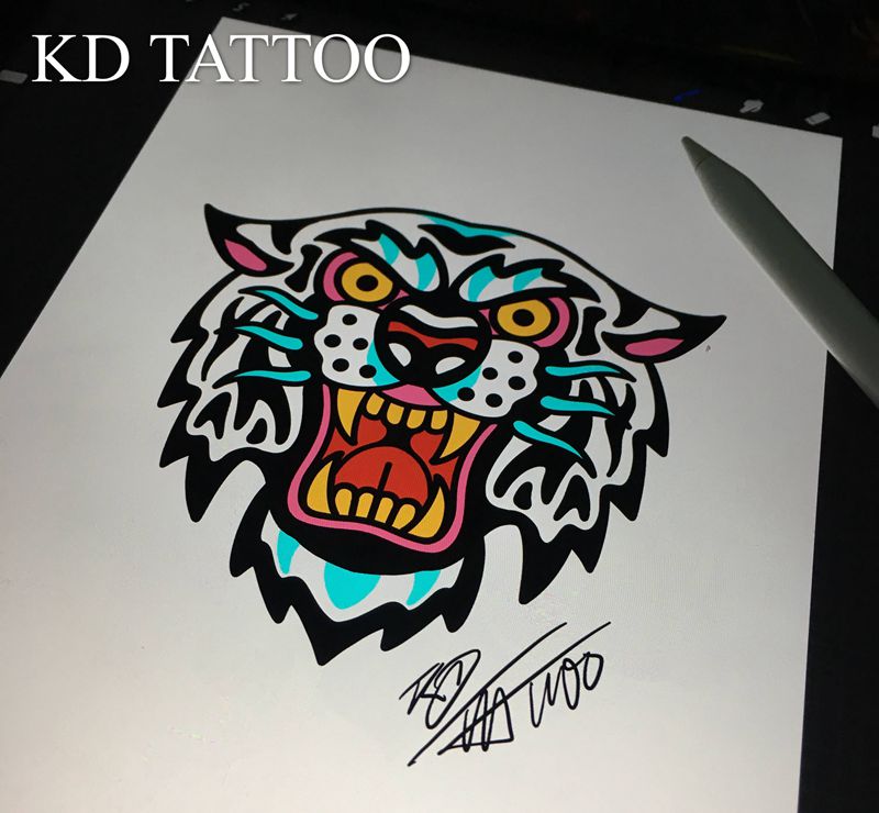 山寨纹身图片_Old School老虎纹身图案