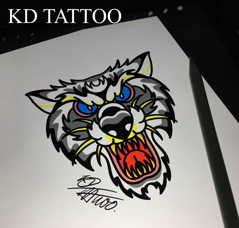 狼纹身图片_Old SchoolNew School纹身图案