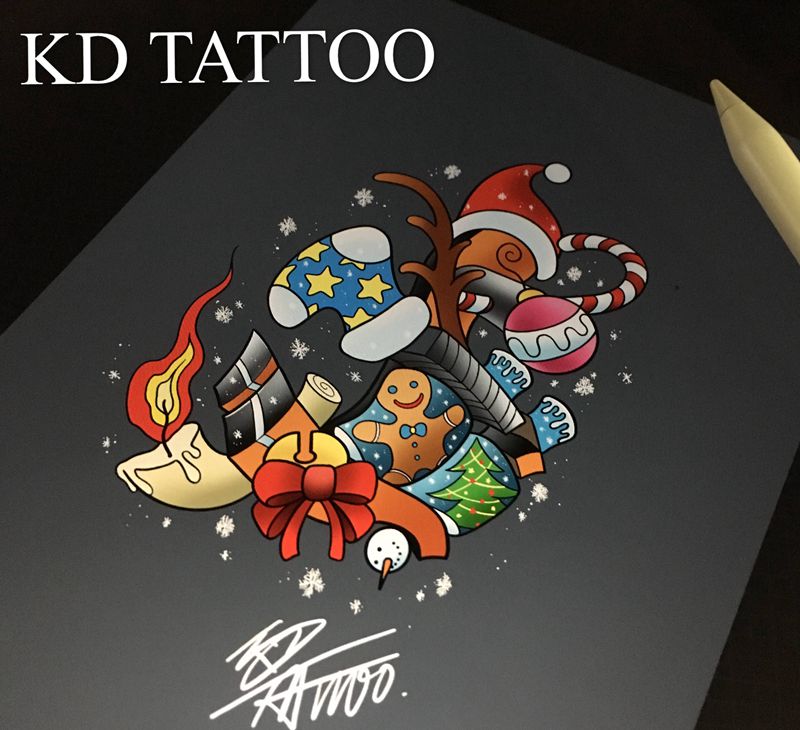 圣诞快乐纹身图片_New SchoolOld School圣诞机纹身图案