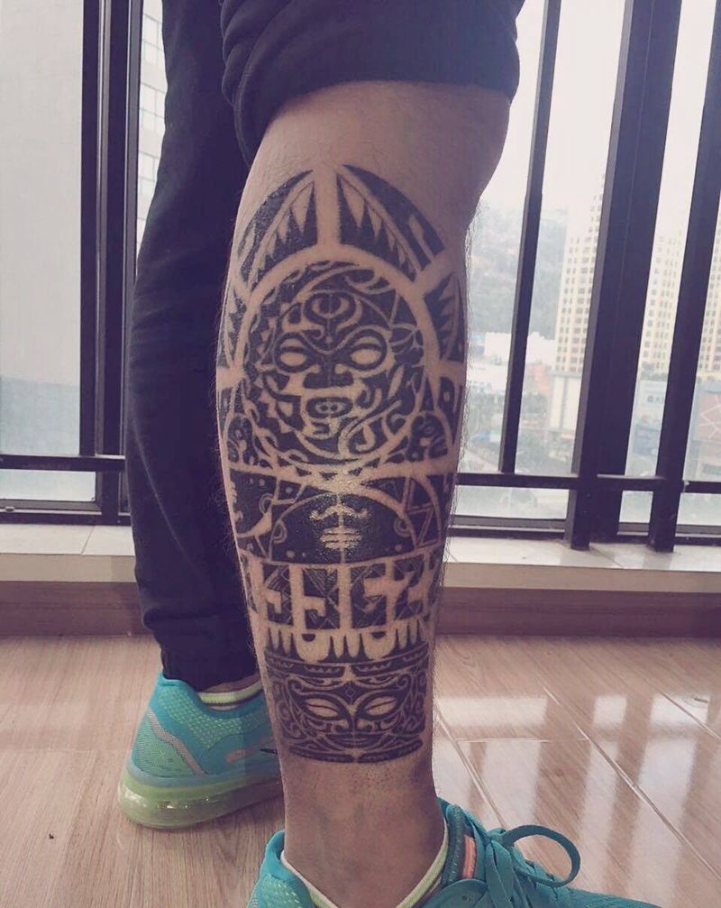 还有细节没做纹身图片_成品腿部图腾纹身图案