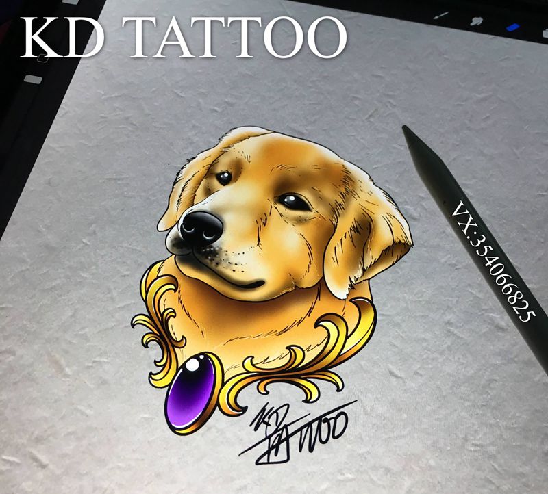 金毛纹身图片_New School纹身图案