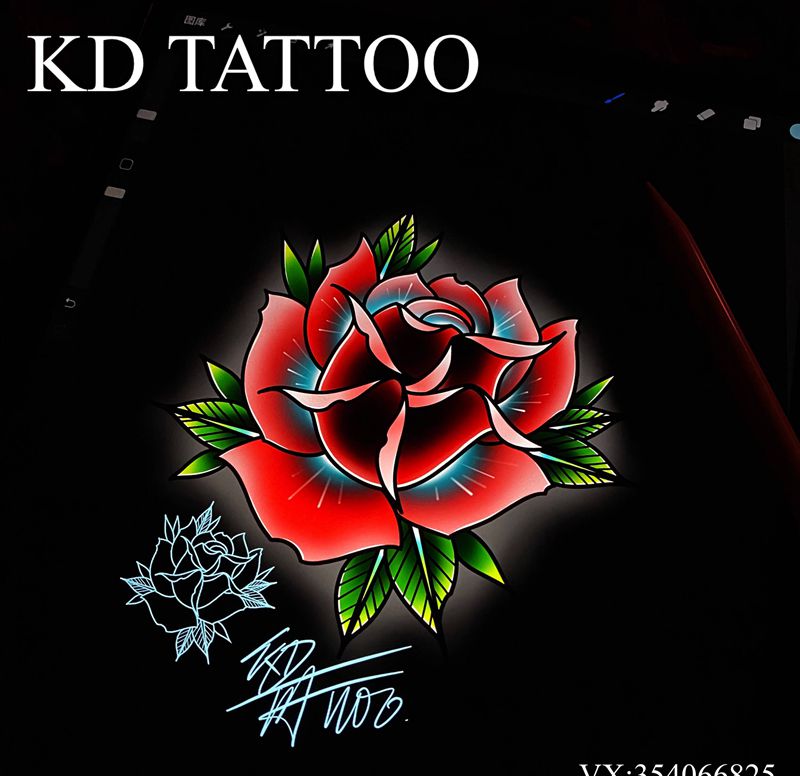 玫瑰狂魔纹身图片_Old School纹身图案