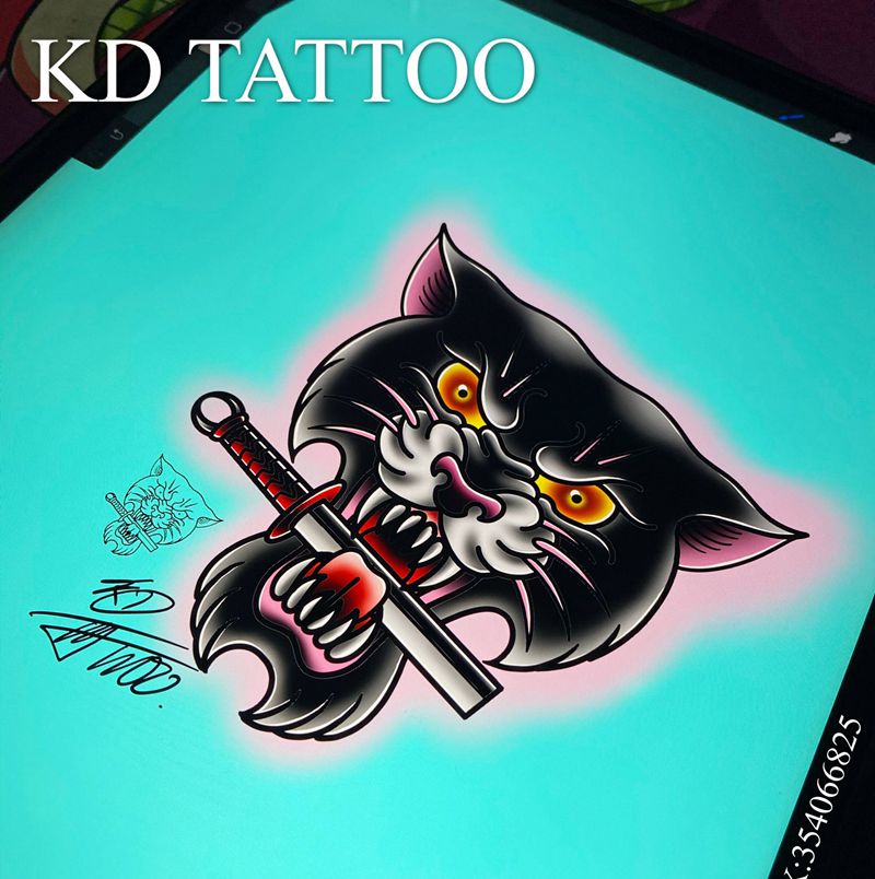 美洲豹纹身图片_Old School纹身图案