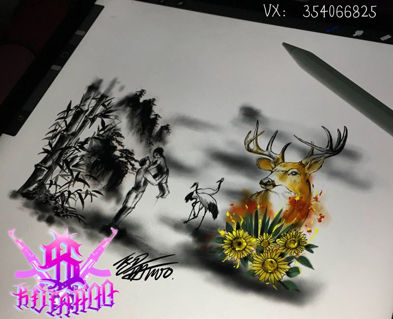 1纹身图片_水墨水彩纹身图案