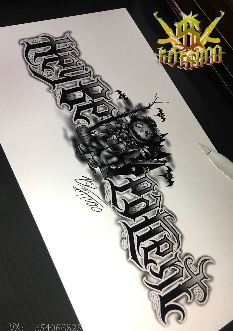 1纹身图片_花体字Old School纹身图案