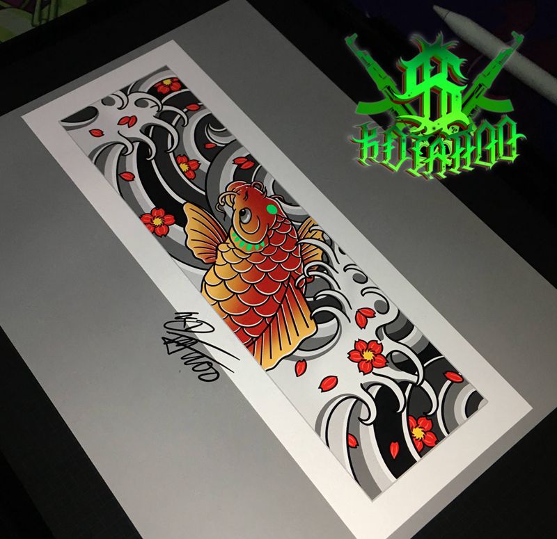 锦鲤纹身图片_手臂脚部老传统新传统锦鲤鱼纹身图案