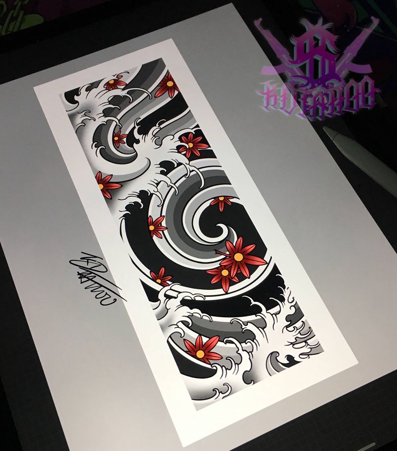 传统系列纹身图片_新传统老传统水浪纹身图案